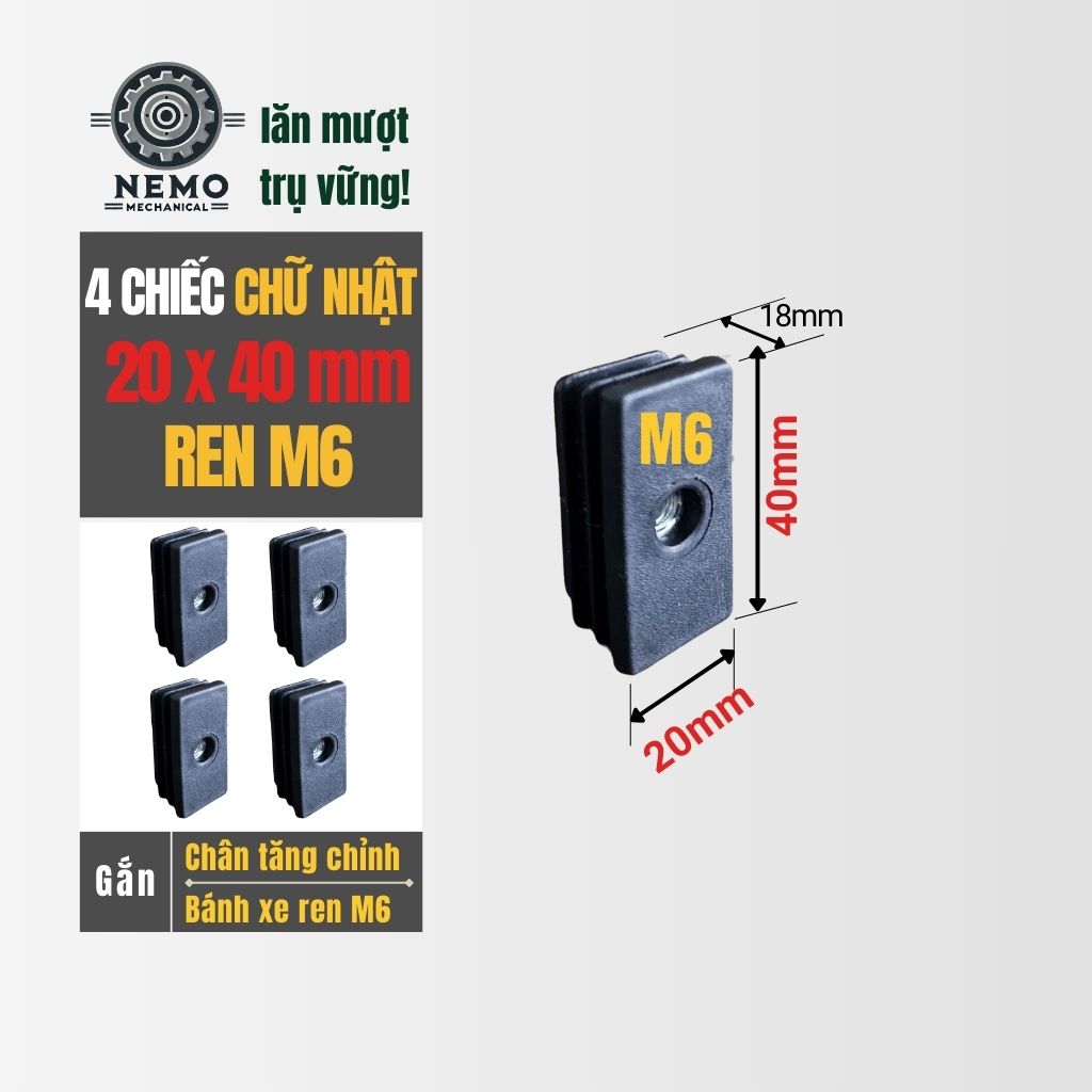 Nắp Chụp Thép Hộp Có Ren – Giải Pháp Lắp Chân Tăng Chỉnh & Bánh Xe Không Cần Hàn (M6, M8, M10)